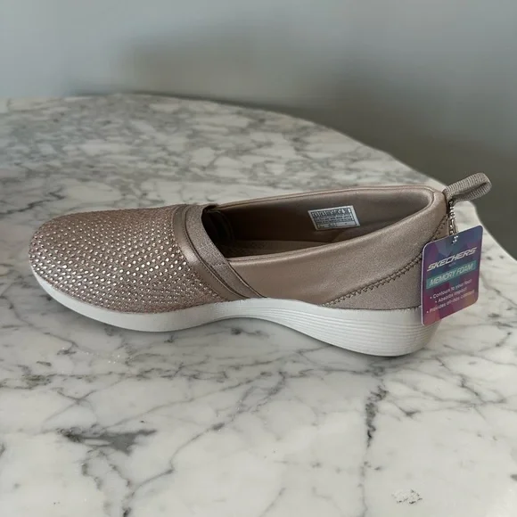 Skechers Taupe Rhinestone Slip-On Sneakers Women’s Memory Foam Size 9.5 - Picture 8 of 11